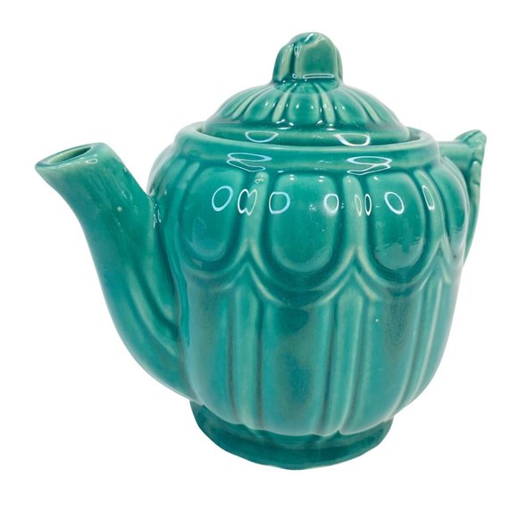 “SOLD” Vintage Shawnee Tea Pot MCM Ribbed Drape Pottery USA 1940s 40s Green - Picture 7 of 11